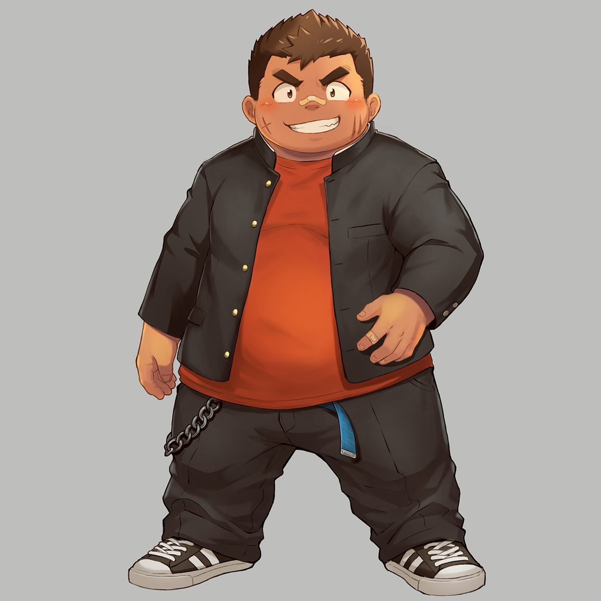 黒い学ランにオレンジのシャツ。大盛満帆の立ち絵。